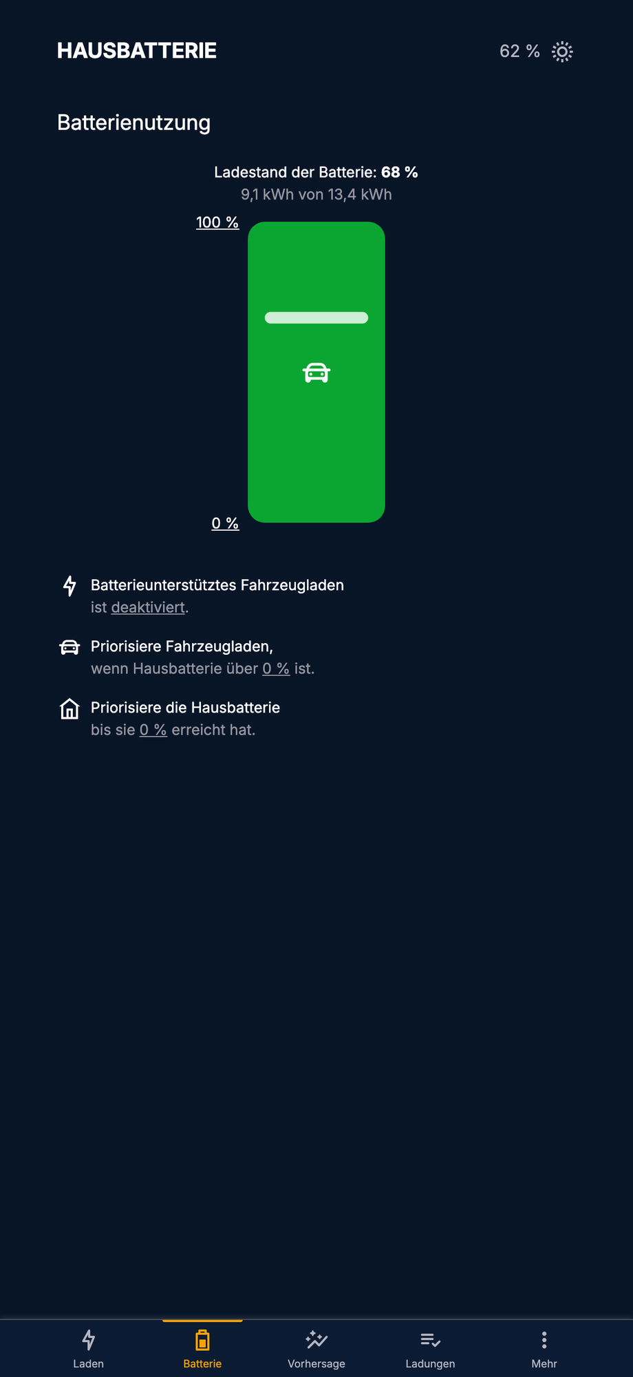 Hausbatterie in der App steuern
