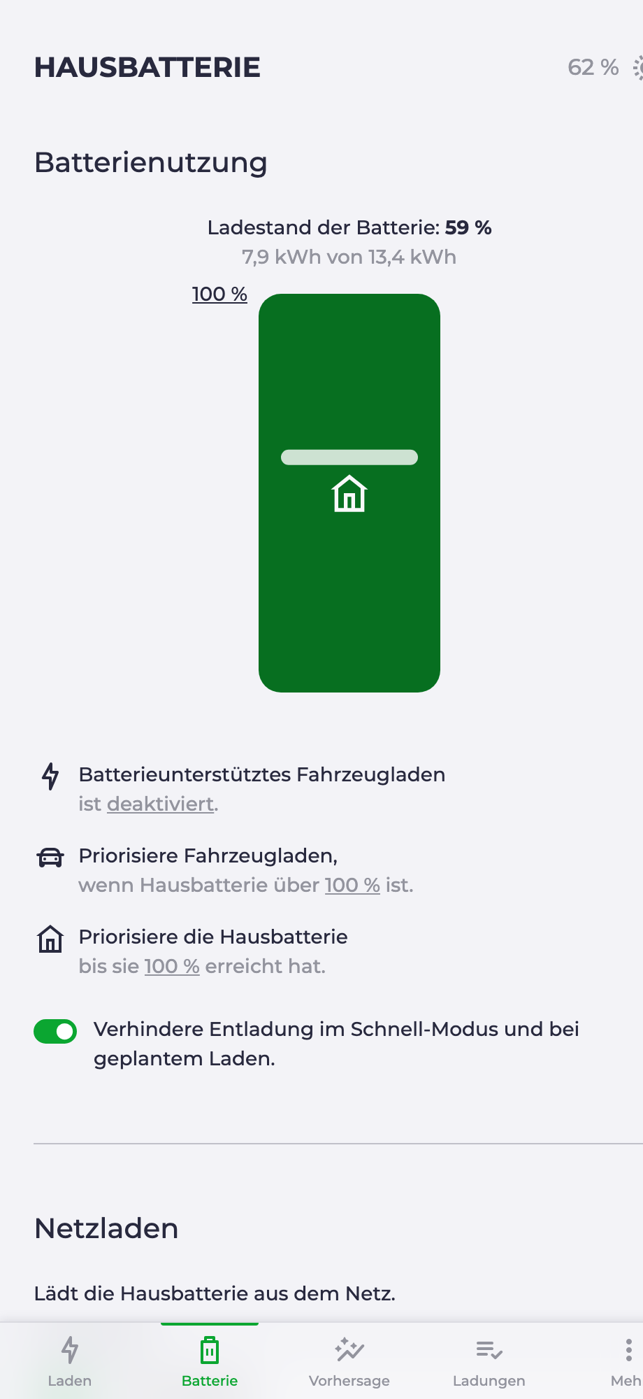 Hausbatterie in der App steuern